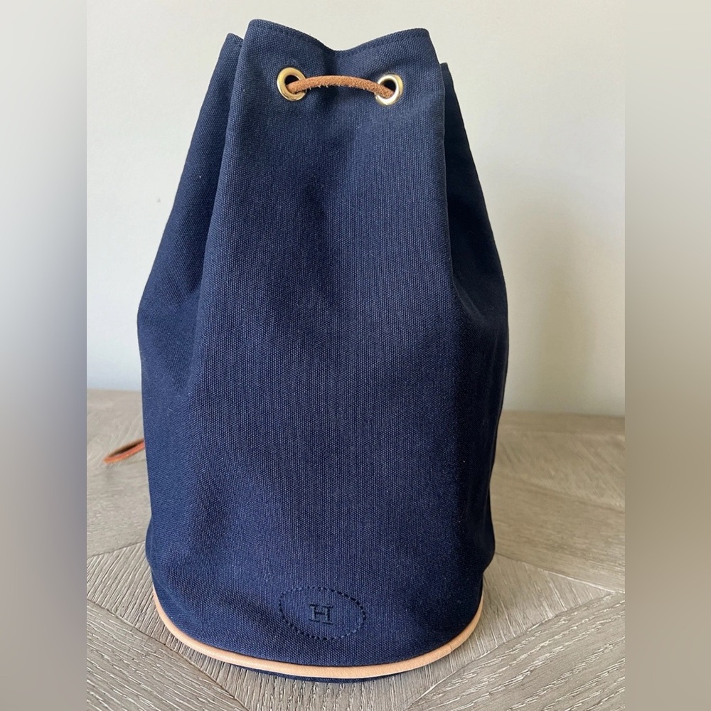 SOLD Authentic Hermes Blue Denim/Canvas Backpack  Bucket Drawstring